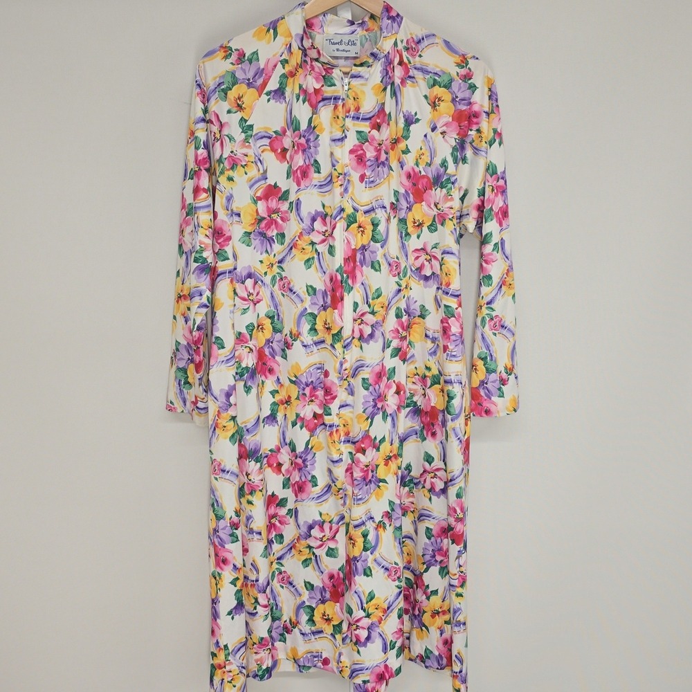 Travel-Lite by Boutique Vintage Floral Zip Front Housecoat Robe‎ Womens Medium